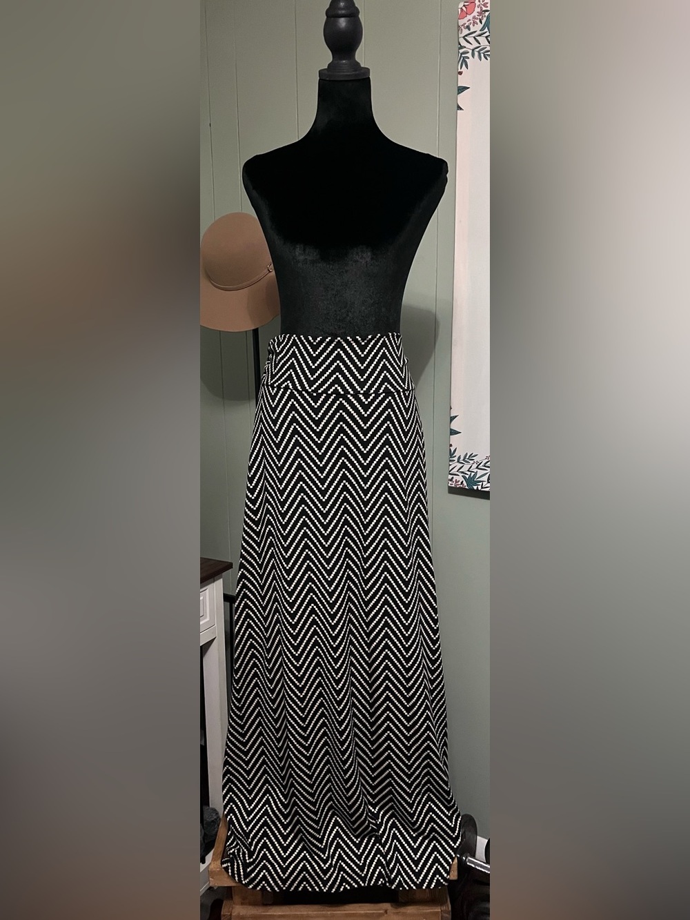 Black and Tan Chevron Maxi Skirt - Women
